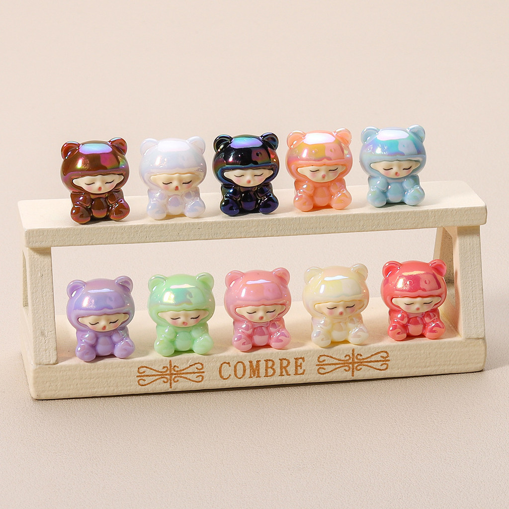 10 ชิ้นเคลือบสีทึบ 3D หมีขนาดเล็กเด็กเรซิ่น Charms สําหรับ DIY (7-301)