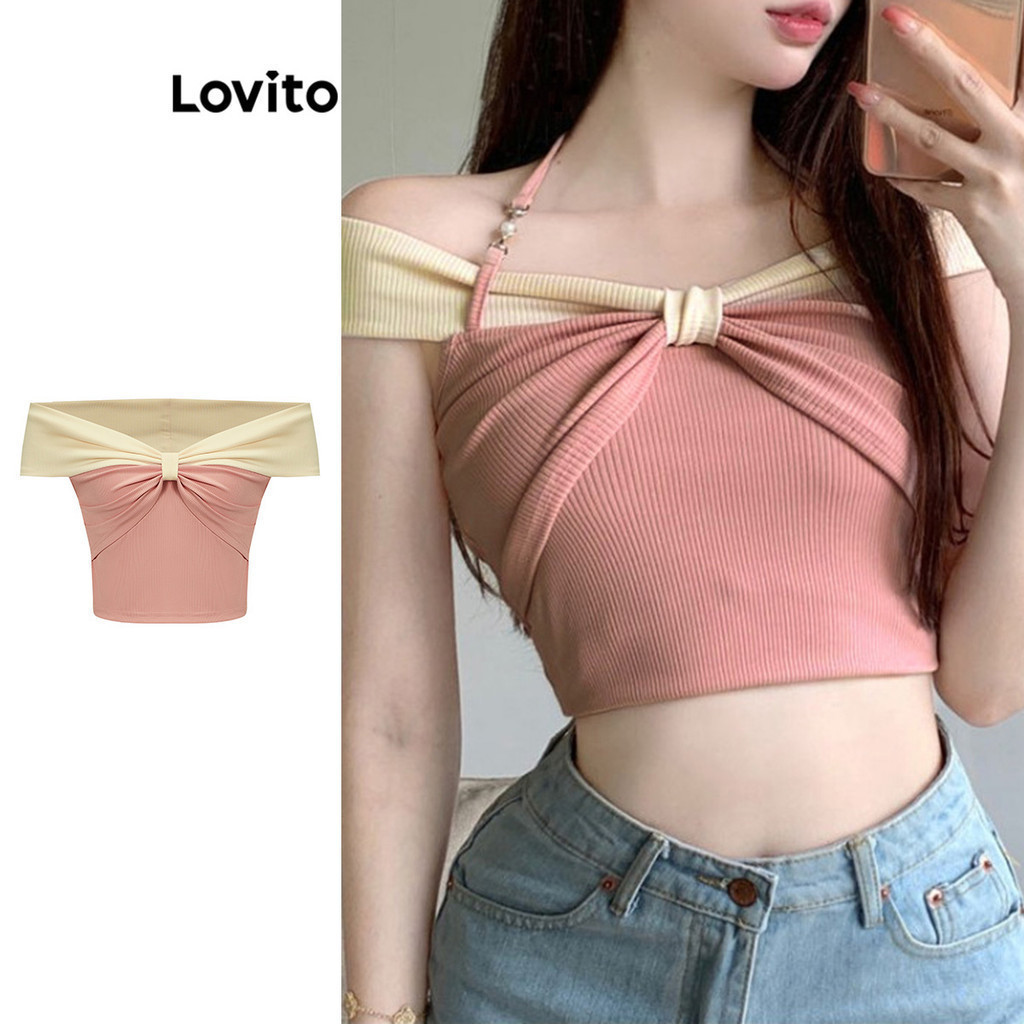 ซื้อ Lovito เสื้อยืดลําลอง บล็อกสีล้วน สําหรับผู้หญิง L82AD187