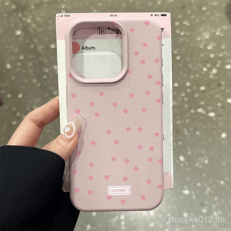 หนังลายดอกไม้สีชมพูขนาดเล็กหรูหรารุ่นใหม่เคสโทรศัพท์หนังสำหรับ iPhone 11ถึง15 PRO MAX | สไตล์ Instagram รูปลักษณ์และคุณสมบัติป้องกันการตก srnz