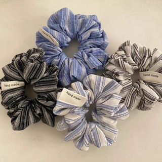 Vintage Blue Stripes Hair Rope หางม้า Scrunchies ผูกผมเครื่องประดับผม