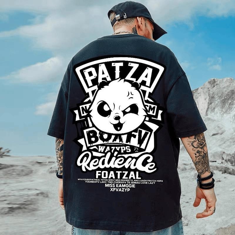 Basi เสื้อยืด oversize unisex สกรีนหน้าหลัง ลาย "PATZA" ผ้าคอตตอน100% ใส่สบาย แนวสตรีท ฮิปฮอป