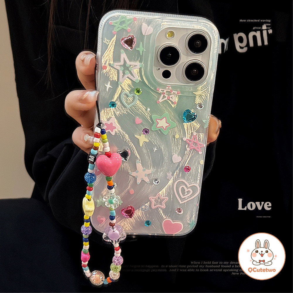 สีสัน Star คริสตัลลูกปัดสําหรับ Iphone 11 15 14 13 12 Pro Max 14 15 Plus Feather เส้นด้าย Anti-scratch Hard TPU ปกหลัง