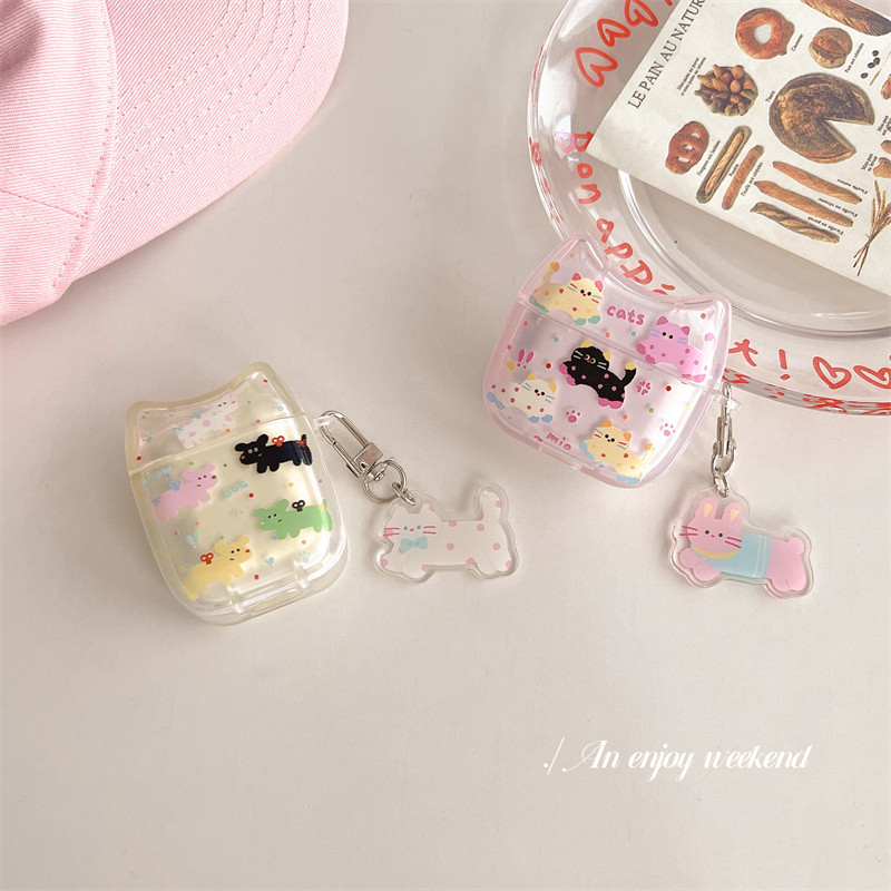 ลูกแมวสีสันสดใสสําหรับ Airpods 1/2 3 Pro2 pro3 Airpods4 ชุดหูฟังไร้สายบลูทูธป้องกันกรณี AirPods Pro i3 i4 pro3 หูฟังป้องกันกรณี