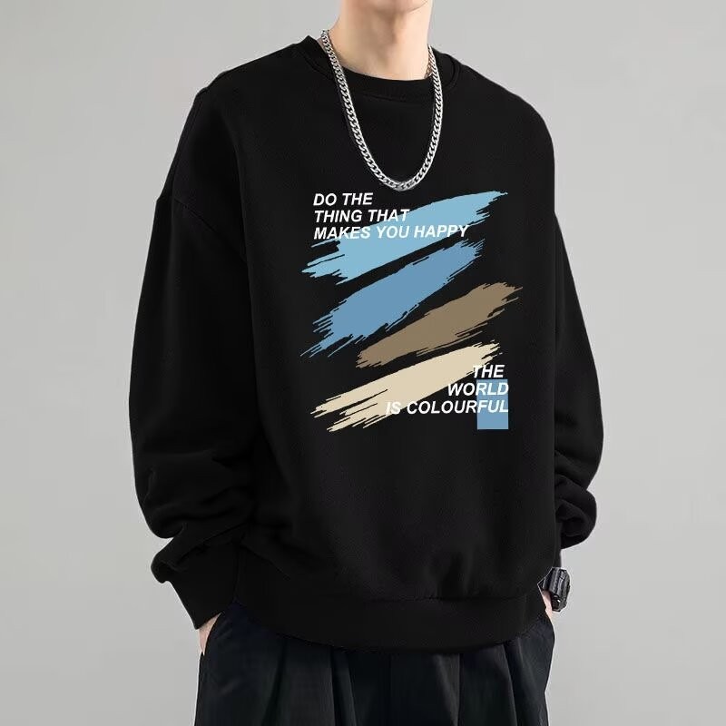 M-8xl เวอร์ชั่นเกาหลีเสื้อสเวตเตอร์สีน้ําเงินผู้ชายขนาดบวกด้านบนลําลองหลวมแขนยาว Oversize Tee