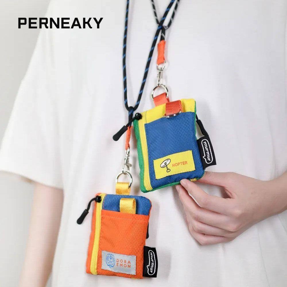 กระเป๋าใส่เหรียญ PERNEAKY, กระเป๋าใส่เหรียญไนลอนลายการ์ตูน, แฟชั่นมินิสายคล้องคอ Lanyard Card Holder นักเรียน