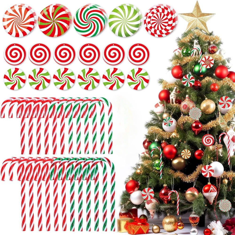Merry Christmas Red Candy Cane Crutch Lollipop เครื่องประดับ Xmas ต้นไม้แขวนจี้ปีใหม่ตกแต่งบ้านสีแดงสีขาวสีเขียว Twisted Crutch Xmas หัตถกรรม