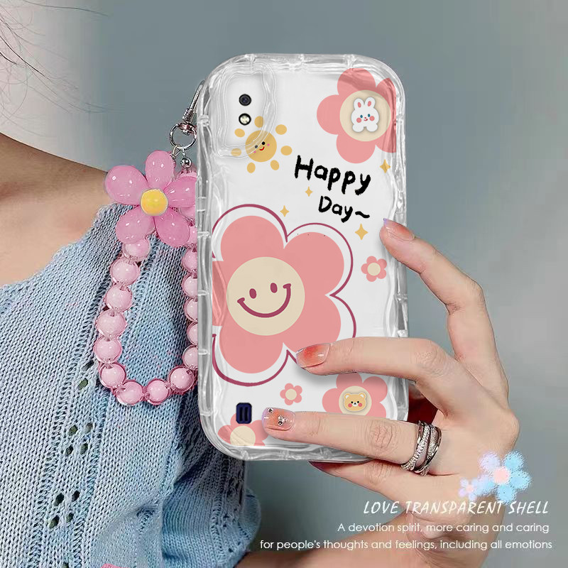 เคส Samsung A10 M10 เคสโทรศัพท์ใส ดอกไม้ เชือกห้อยลูกปัด เคสโทรศัพท์กันกระแทกแบบใส