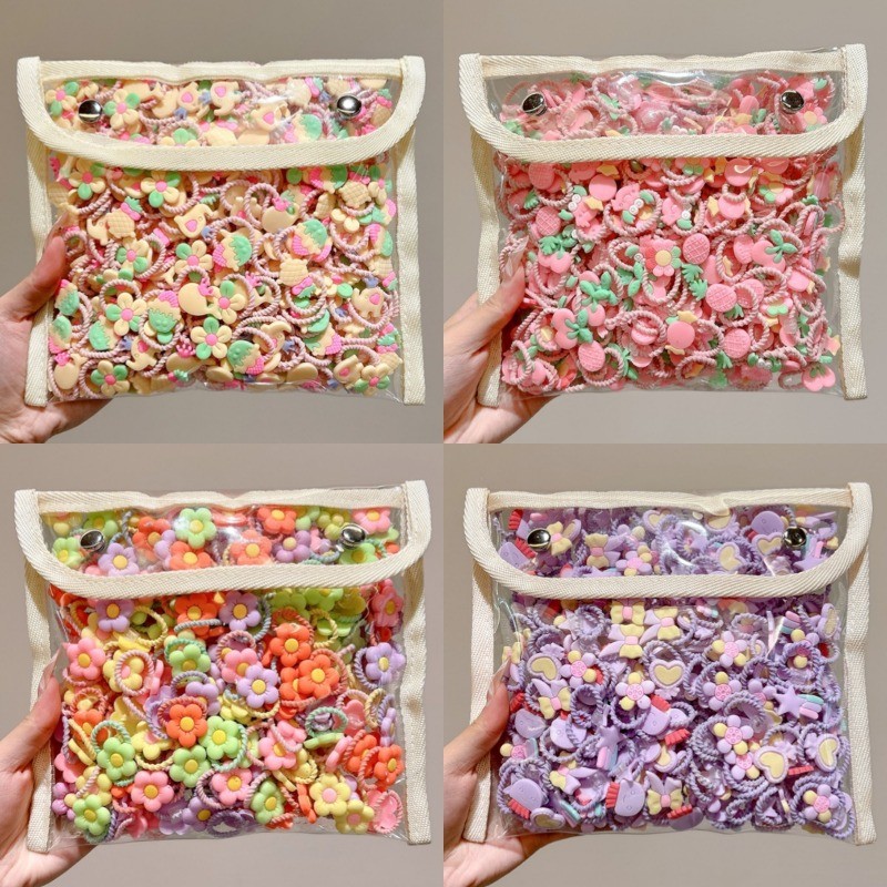 50ชิ้นสุ่มดอกไม้น่ารักสัตว์ยางรัดยืดหยุ่นสูงไม่เจ็บผมคาดศีรษะไม่นําถุงเก็บ