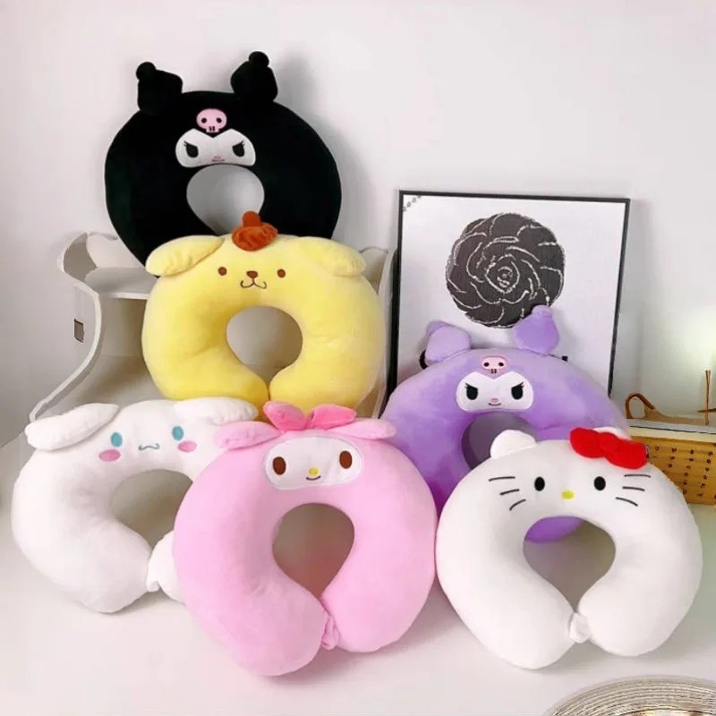 Y2k Sanrio My Melody Kuromi Cinnamoroll การ์ตูนแมว U รูปหมอนป้องกันคอผู้หญิงสํานักงาน Travel หมอนรองคอ