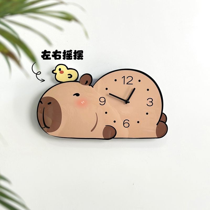 Kapibara Swing นาฬิกาแขวนน่ารักการ์ตูนตกแต่งบ้านห้องนั่งเล่นนาฬิกา Creative Mute Wall Clock
