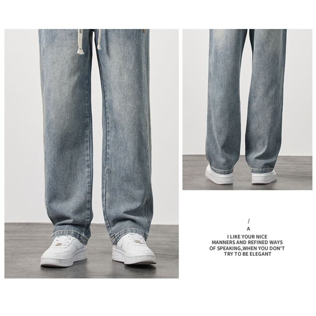 56MEN Cargo Jeans E012 กางเกงยีนส์ คาร์โก้ ขายาวชาย เอวยางยืด มีเชือกผูก รูปที่ 4
