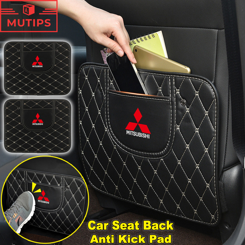 Mitsubishi แผ่นรองเบาะรถยนต์ PU หนังป้องกันการเตะเบาะ การ์ตูนกันน้ำเสื่อ สําหรับติดภายในรถยนต์ Xpander Cross Triton Grandis Attrage Mirage Outlander Xforce Pajero Sport ASX
