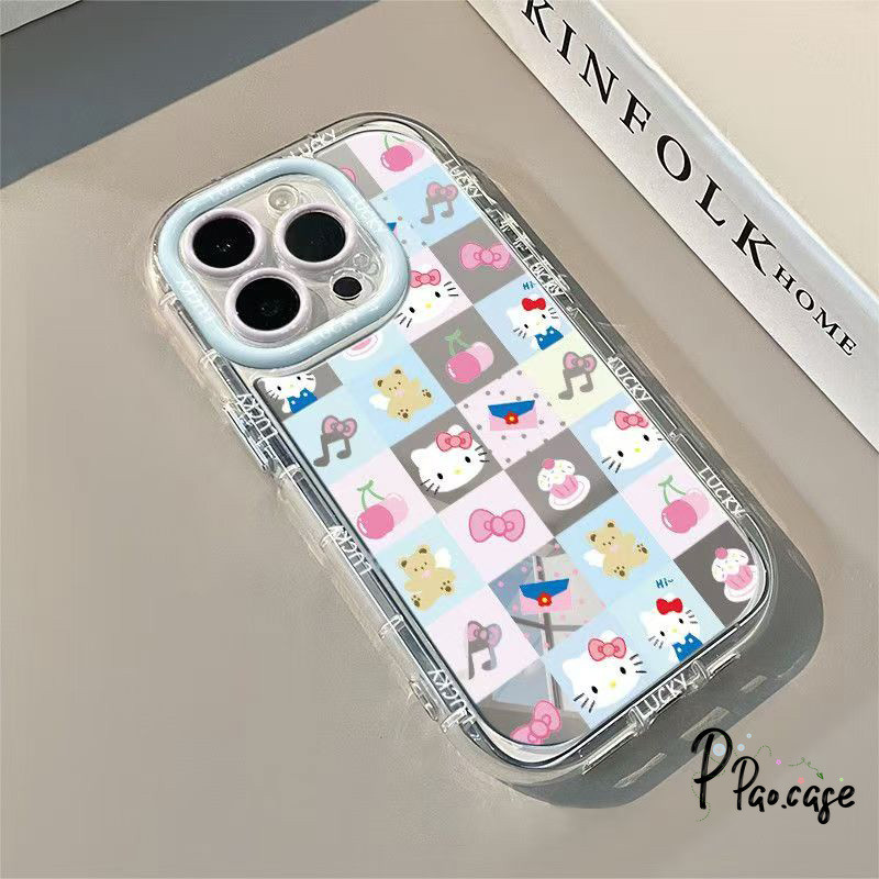 การ์ตูนHelloKittyน่ารักเชอร์รี่เข้ากันได้เคสไอโฟน16 11 13 15 XR 14 12 Pro Max 16 Pro 8 7 Plus X XS Max SE โบว์หวานหมีเคส
