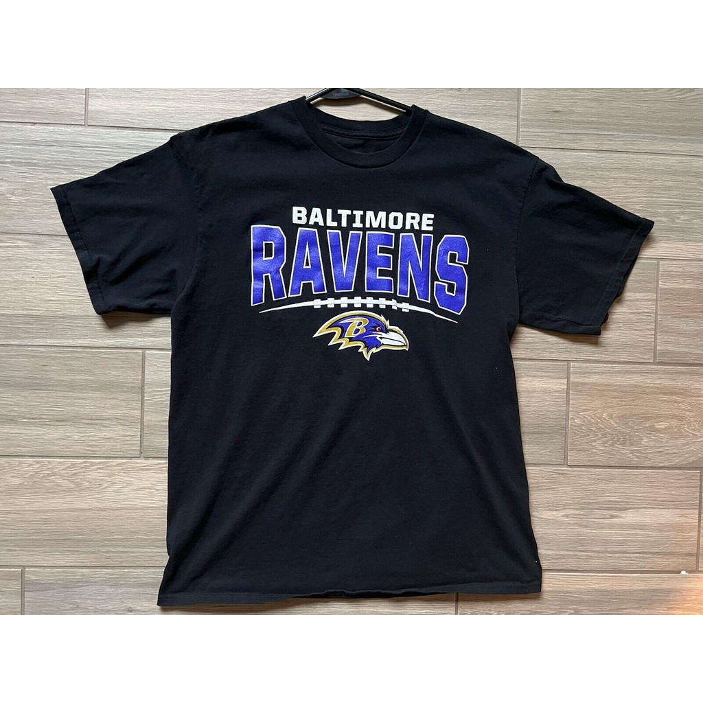 Baltimore Ravens Mens Large NFL Team Apparel Logo Short Sleeve T Shirt สีดํา