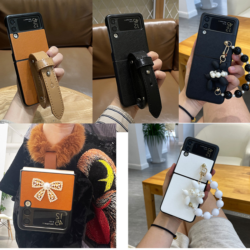 Luken เกาหลีแฟชั่นน่ารัก Diy Bow สร้อยข้อมือสายรัดข้อมือหนังสําหรับ Samsung Galaxy Z Flip6 กรณี Z Fl
