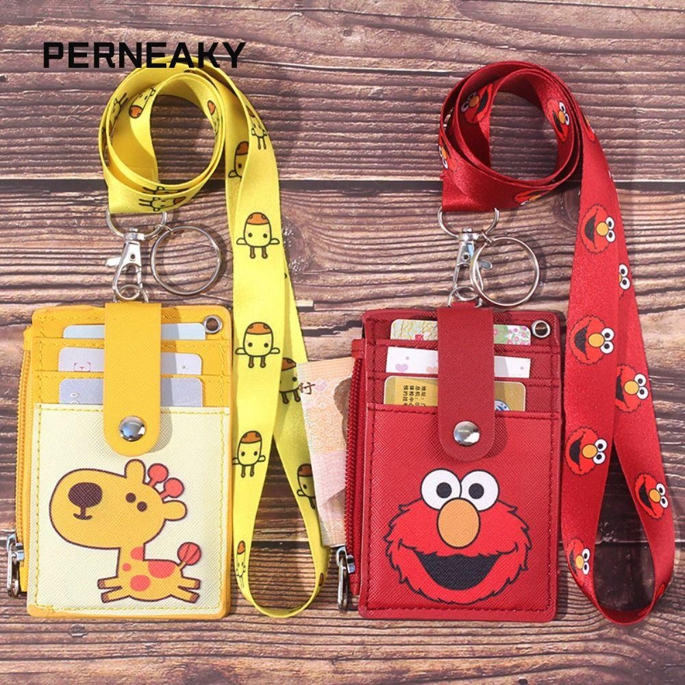 Perneaky ที่ใส่บัตร, พร้อมซองใส่บัตรประจําตัวหลายช่องเชือกเส้นเล็ก, ที่ใส่นามบัตรการ์ตูนน่ารักป้องกันการสูญหายแบบพกพานักเรียน