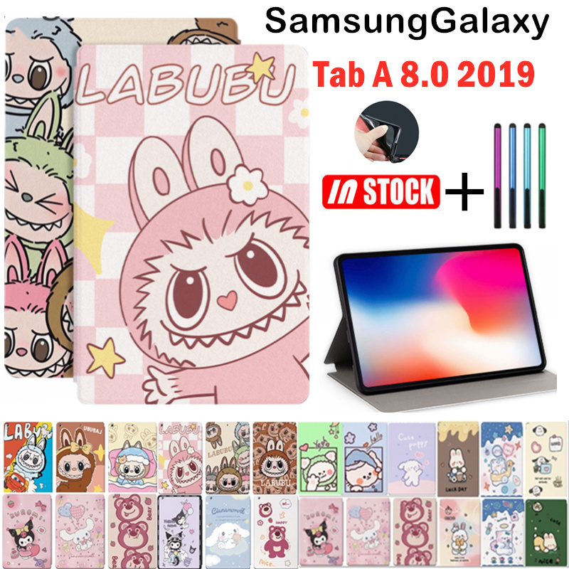 สําหรับ Samsung Galaxy Tab A 8.0 2019 SM-T290 T295 T297 ขาตั้ง Mokoko LABUBU Kuromi สตรอเบอร์รี่หมี ZIMOMO เด็กน่ารักการ์ตูนหนังกันกระแทกฝาครอบ
