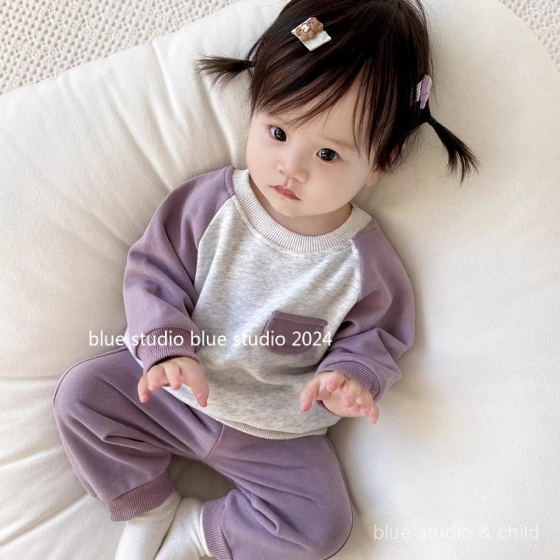 ฤดูใบไม้ร่วงฤดูหนาวเด็กสไตล์ตะวันตกมินิชุด ~ เด็กสบายๆคมชัดสีแขนยาวเสื้อกันหนาวกางเกงกีฬา ~ 2ชิ้นชุดลำลอง