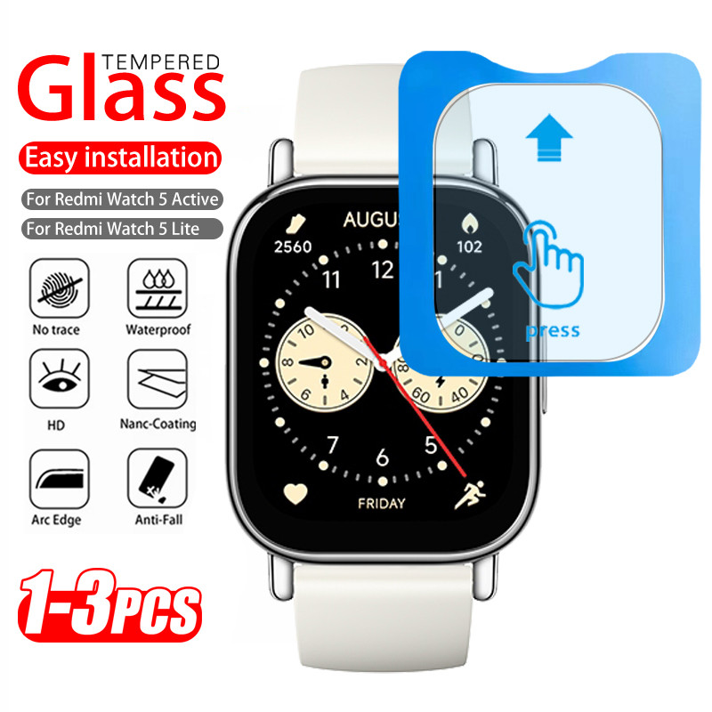 1-3pcs ติดตั้งง่ายกระจกนิรภัยสําหรับ Xiaomi Redmi Watch 5 4 Active Lite Premium Screen Protector สําหรับ Redmi Watch5 Watch4 5Lite 5Active กระจกป้องกัน