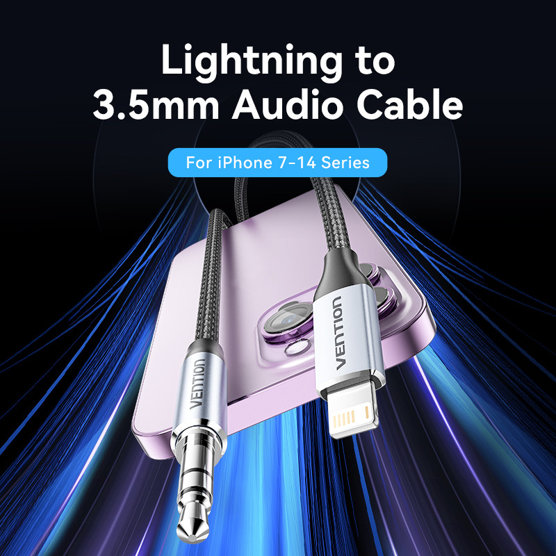 Vention Lightning Male to 3.5MM Headphone Jack AUX Cable เข้ากันได้กับ iPhone7-14 Series