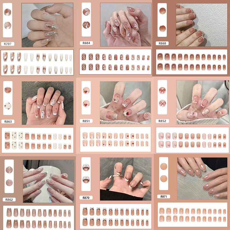 นํากลับมาใช้ใหม่ได้ 24 ชิ้นน่ารักการ์ตูนกดบนเคล็ดลับปลอมประดิษฐ์ Stick-on เล็บเคล็ดลับ Art