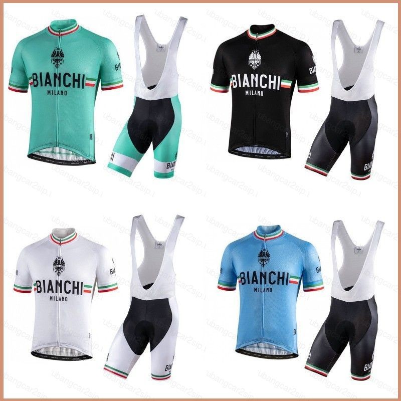 2021เสื้อเจอร์ซีย์นักปั่นbianchi Proแขนสั้นชุดเจลPad Bibกางเกงขาสั้นแห้งเร็วภูเขาAnti-UVจักรยานสวมใส่