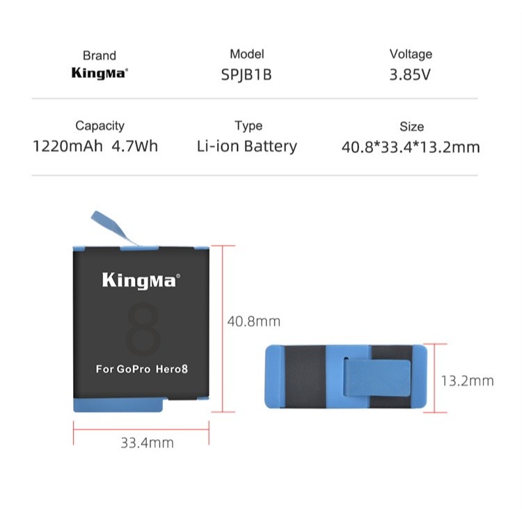 Kingma GoPro Hero8 / Hero7 / Hero6 / Hero5 แบตเตอรี่ แท่นชาร์จ (ประกันศูนย์ 1 ปี)