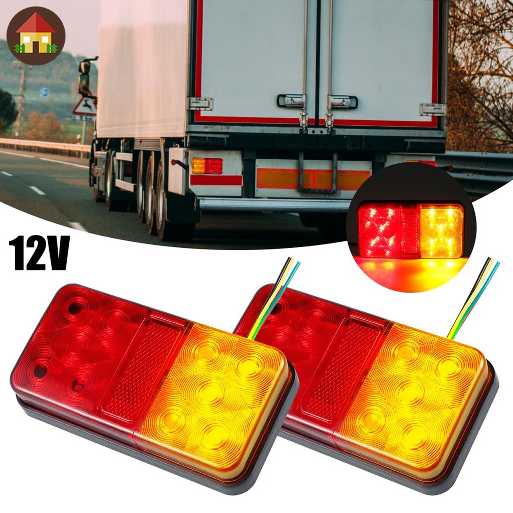 2 ชิ้นไฟท้าย LED ไฟรถพ่วง 10 LED กันน้ํา 12V ด้านหลังหยุดเบรคเลี้ยวไฟท้ายสําหรับรถบรรทุก SHOPTKC3166