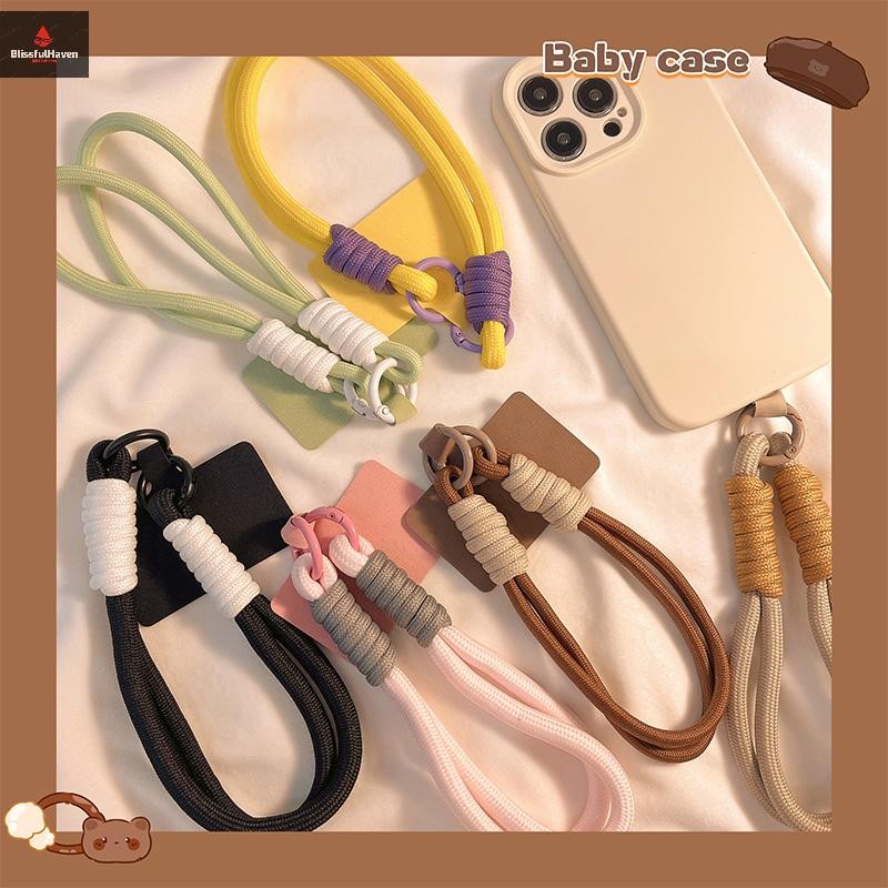 Cod INS Style Braid Mobile Phone Lanyard Fashion Solid Color Anti-loss Short Wrist Band Pendant Hanging Strap Rope W/Spacer new