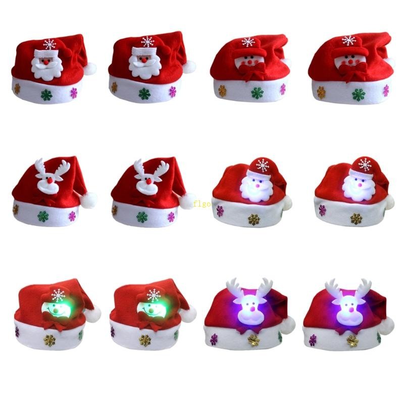 Flgo 1 ชิ้นผู้ใหญ่เด็ก LED หมวกคริสต์มาสซานตาคลอส Reindeer Snowman Party หมวก