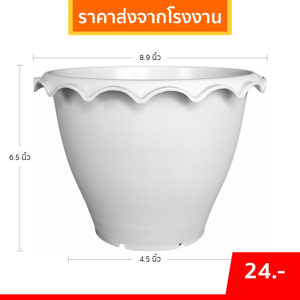 กระถาง กระถางบัว ปากจีบ ขนาด 9 นิ้ว สีดำ สีขาว สีอิฐ Bundle 5 ใบ ชิ้น อัน