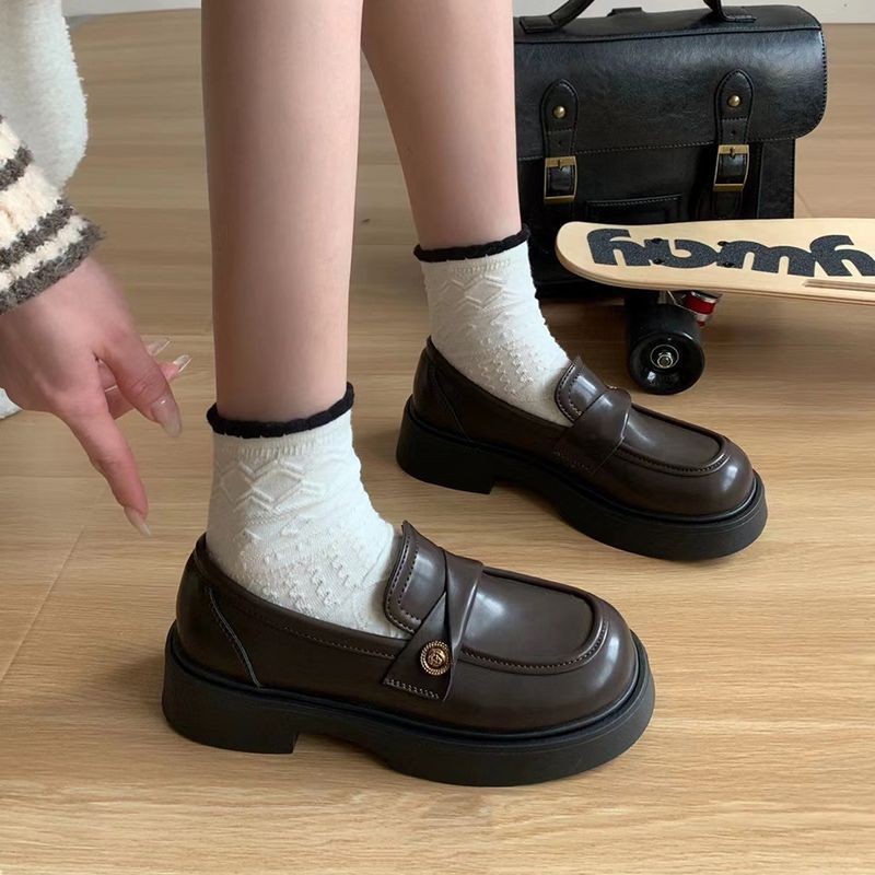 แมรี่เจน รองเท้าโลฟเฟอร์ Chunky Heels แฟชั่นอินเทรนด์ Soft Sole สวมใส่ด้านนอก