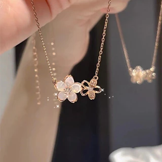 สร้อยคอ จี้ดอกไม้ ซากุระ ประดับเพชร หรูหรา แฟชั่น สไตล์เกาหลี N187
