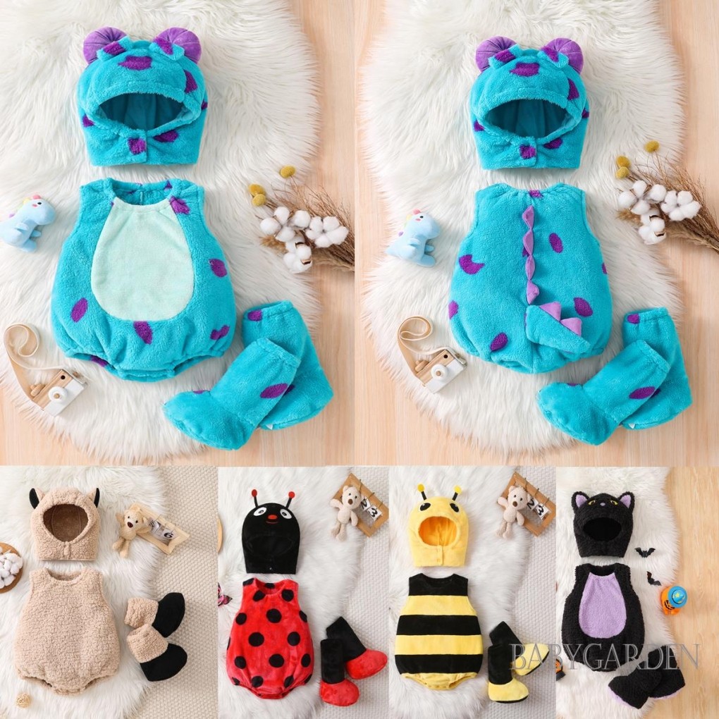 //-เด็กฮาโลวีนสัตว์ Bee/Monster คอสเพลย์เครื่องแต่งกายตุ๊กตาแขนกุดลูกเรือคอ Romper หมวกรองเท้าเสื้อผ้าปาร์ตี้