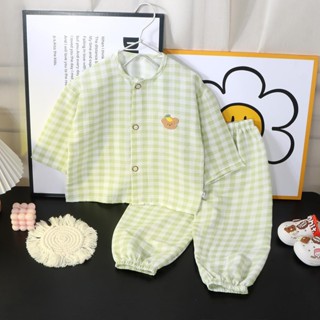 ใหม่ ชุดนอนน่ารักๆ ชุดนอนเด็ก แฟชั่นสำหรับเด็กหญิง/ชาย ลายสก…