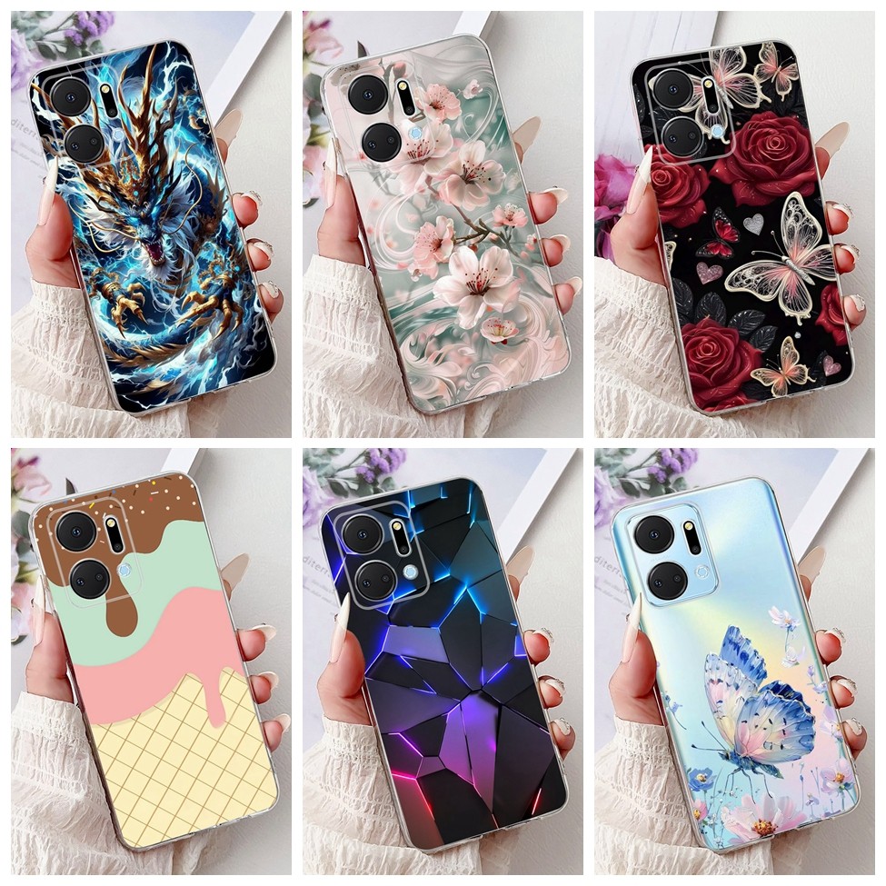 Clear สําหรับ Honor X7a RKY-LX1 RKY-LX2 RKY-LX3 ฝาครอบ Honor Play 7T กรณี RKY-AN10 หรูหราผีเสื้อรักแ