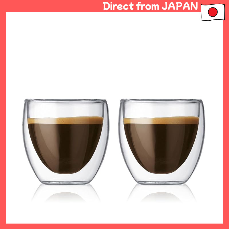 BODUM PAVINA Double Wall Glass, 80ml, Set of 2, Insulated, Microwave and Oven Safe, Dishwasher Safe,
