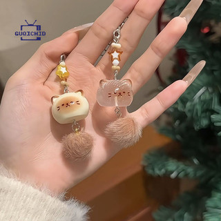 สายคล้องโทรศัพท์มือถือพวงกุญแจ พวงกุญแจเรซิ่นน่ารักรูปการ์ตูนแมวสำหรับห้อยโทรศัพท์ จี้โทรศัพท์สำหรับเด็กผู้หญิง
