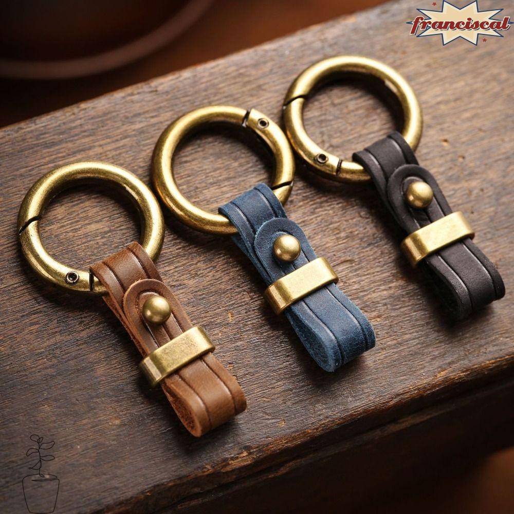 FRANCISCAL ที่ใส่กุญแจหนังแท้, พวงกุญแจรถป้องกันการสูญหายโลหะ, ทนทาน Retro EDC Key Organizer ของขวัญ
