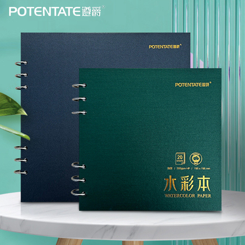 POTENTATE สีน้ํา 300g Coil Book ผ้าฝ้าย 100% Watercolor ภาพวาดกระดาษ 20 แผ่นปกหนัง Sketch Book JO644