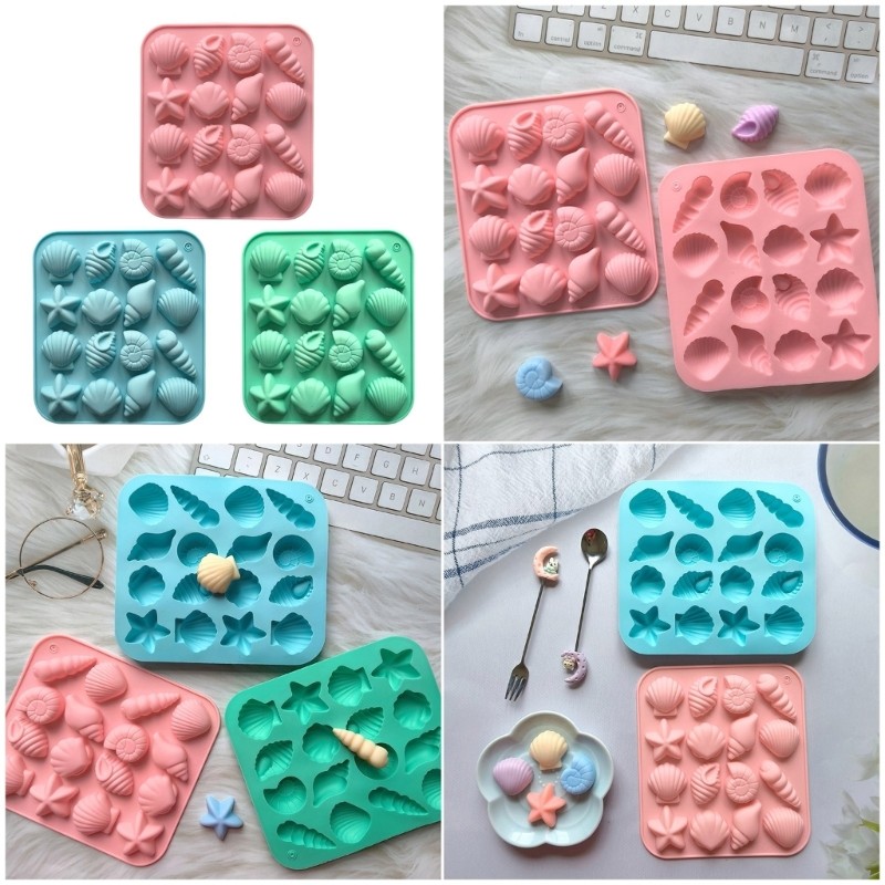 QUIM 16 Cavity Ocean Theme ซิลิโคนเบเกอรี่แม่พิมพ์สําหรับช็อกโกแลต Candy Shell ปลาดาวทนความร้อนเกรด 