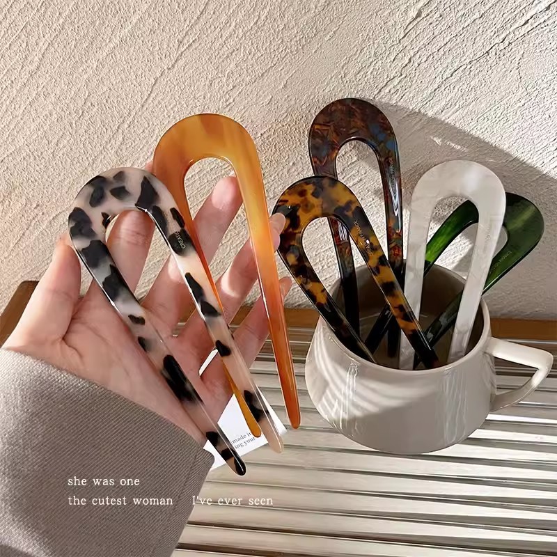 Retro Acetate U-Shaped Hairpin มีดีไซน์โมเดิร์น สินค้าพรีเมียมสำหรับทรงผม เครื่องประดับผมสำหรับผู้หญิง