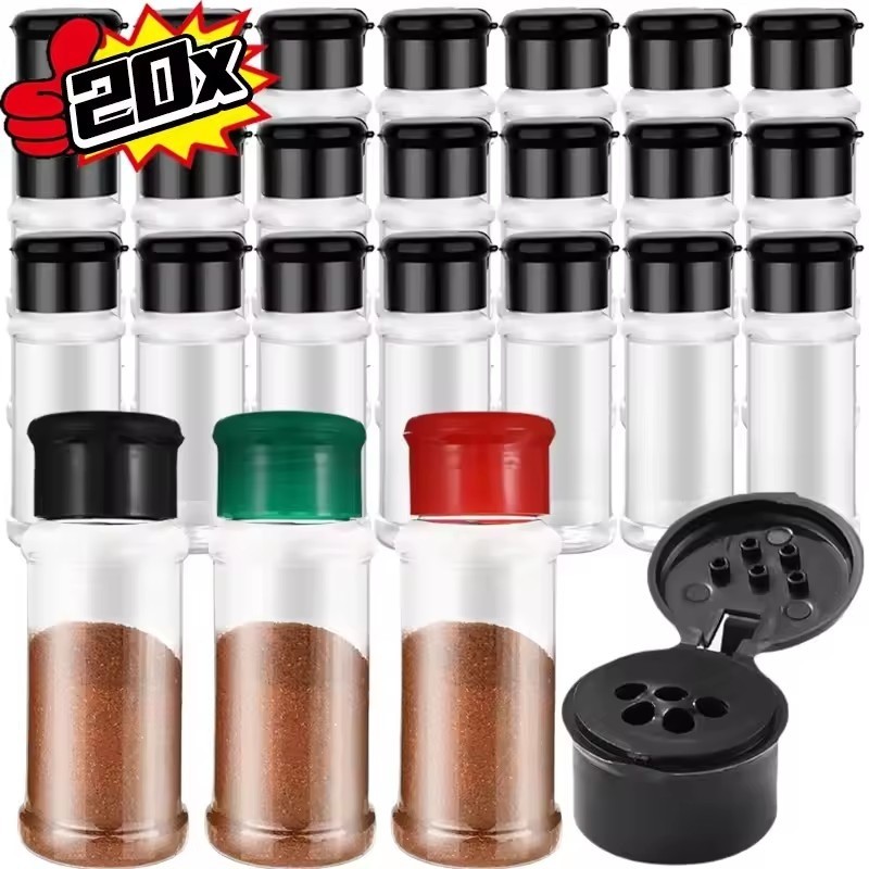 5/10/20ชิ้นขวดเครื่องเทศพลาสติกใสพร้อมฝาปิด-ขวดเก็บเครื่องปรุงในครัว