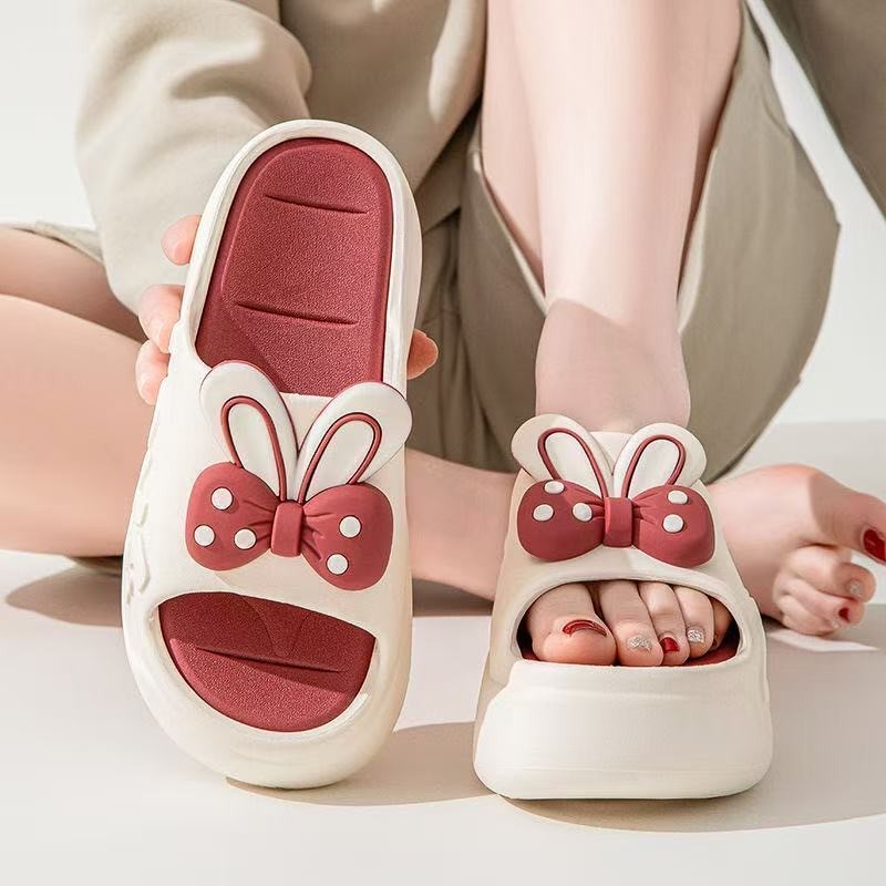 รองเท้าแตะผู้หญิงพื้นหนาใหม่สำหรับฤดูร้อน แฟชั่นกลางแจ้งไม่ลื่นในร่ม รองเท้าแตะแพลตฟอร์มเสริมความสูงแบบโบว์X155