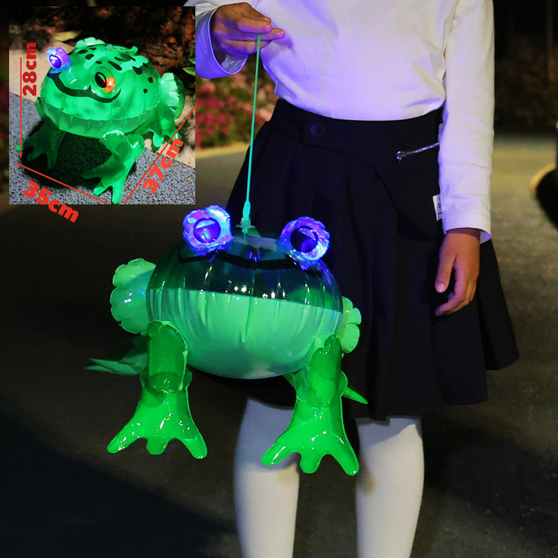 กบเป่าลม กบสีเขียว แบบมีไฟกระพริบ กบเด้ง ลูกบอลเด้งเรืองแสง วัสดุ PVC นิ่ม ขนาด 35cm ของขวัญวันเกิด