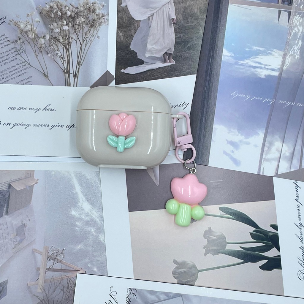 Geek For GOOJODOQ J228 J229 AI เคสหูฟัง ดอกกุหลาบและจี้สีขาวครีมน่ารัก