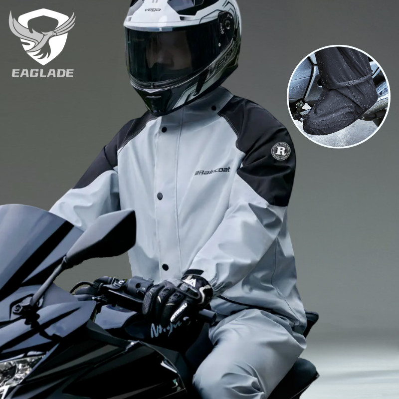 EAGLADE เสื้อกันฝนสําหรับรถจักรยานยนต์ผู้ชายกันน้ํา + ฝาครอบรองเท้าระบายอากาศ A0011 สีเทา E05