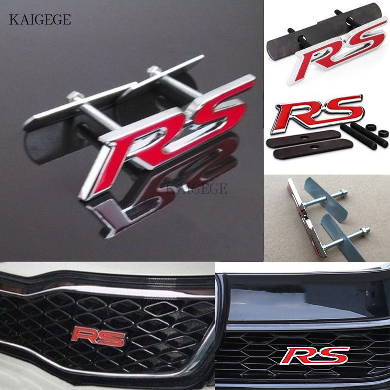 KG Universal RS โลโก้กระจังหน้าพร้อมสกรูชุด RS โลหะเหล็กด้านหน้า Grill Emblem โลโก้ชุด (9*2.5 ซม.) ร