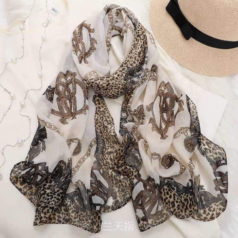 Fgf [3577คอลเลกชันคน] ใหม่สไตล์เสือดาวพิมพ์โซ่พิมพ์ชีฟองผ้าพันคอไหมสุภาพสตรีฤดูใบไม้ร่วงฤดูหนาวรูปแบ