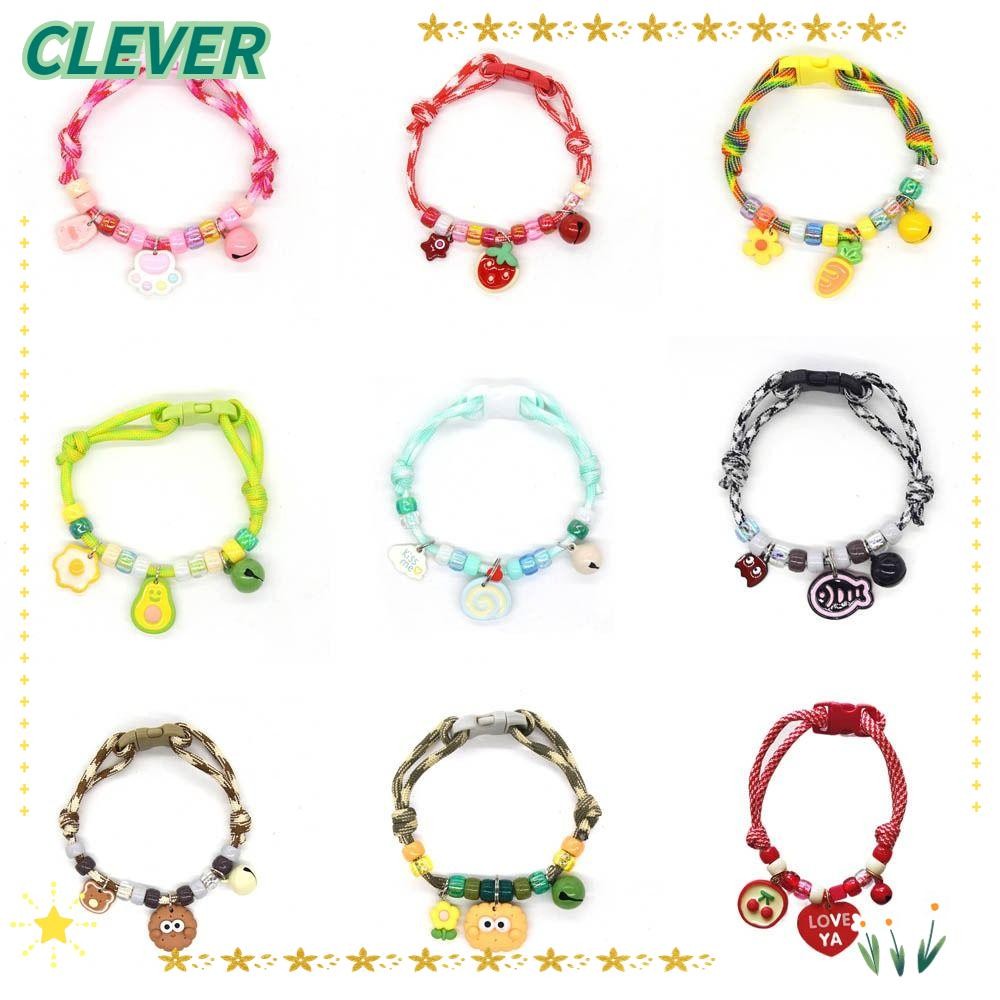 CLEVER Cat Puppy Collar, Braided with Bells Pet Necklace, Cute Colourful Adjustable Cat Neck Chain C